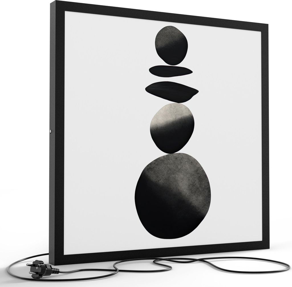 DEQORI LED-Bild & Lampe 60x60 cm Schwarz 'Ruhe in Form' Leuchtbild LED Wandbild Leuchte