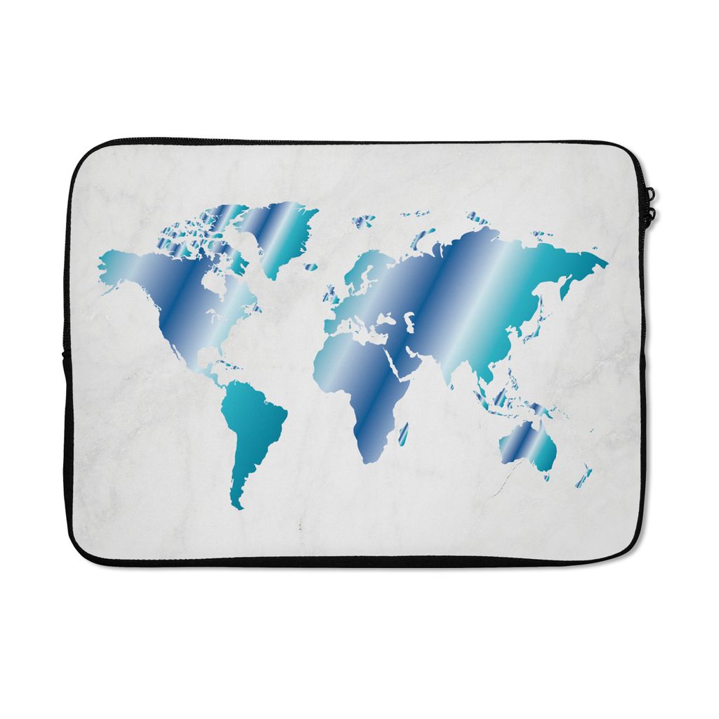 MuchoWow Laptop Hülle 14 ZollWeltkarte - Blau - Marmor Laptoptasche - Laptoptasche - Stoßsicher - Schutzhaube