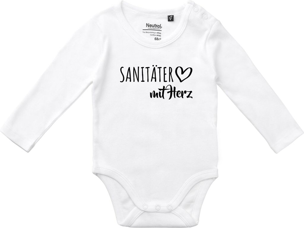 Huuraa Baby Body Sanitäter mit Herz 74 White Baumwolle Fairtrade Langarmbody Geschenkidee
