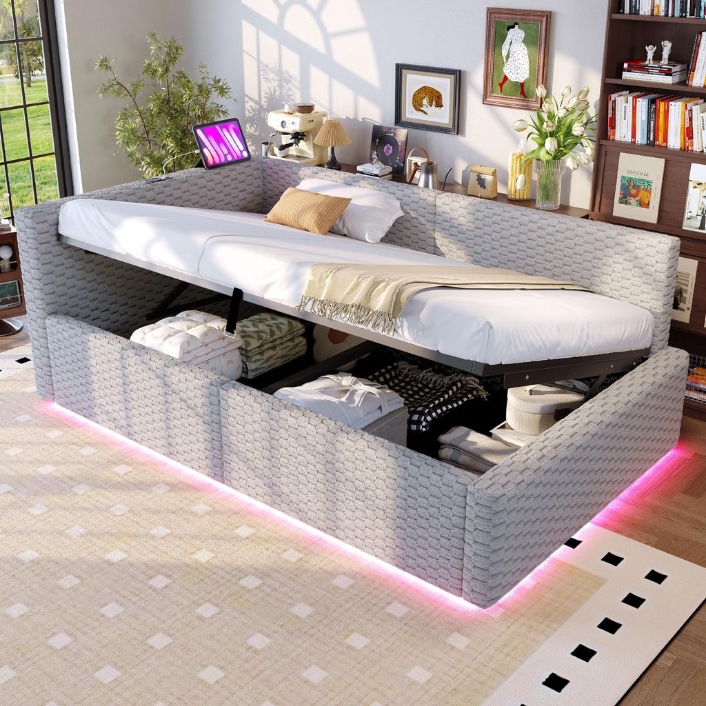 Čalouněná postel STILVORA 90×200 cm s LED osvětlením, Obrázek produktu 