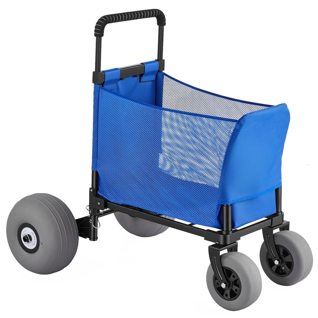 Beach Cart with Large Wheels for Sand, 75kg Load Capacity, Heavy Duty Folding Beach Wagon with 300 mm Balloon Wheels, Storage Bag, 845-1140 mm Adju...