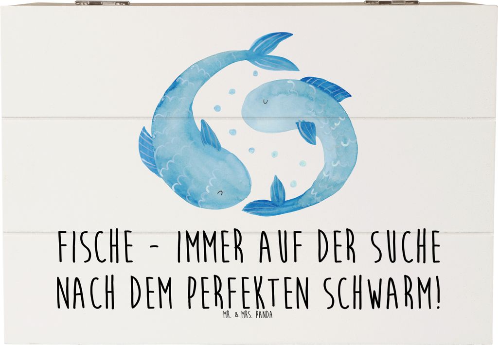 Mr. & Mrs. Panda Holztruhe Fische Schwarm 22 x 15 cm - Weiß - Geschenk, emotional, Kiste, Kreativ, fotobox, Truhe, immer auf der Suche nach dem pe...