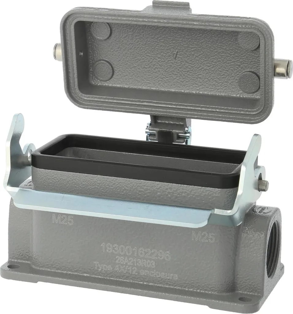 HARTING Han 16B Base bassa, 2xPG21 uscita cavo laterale, con 1 staffa longitudinale con cappuccio protettivo in metallo - 1 pezzo