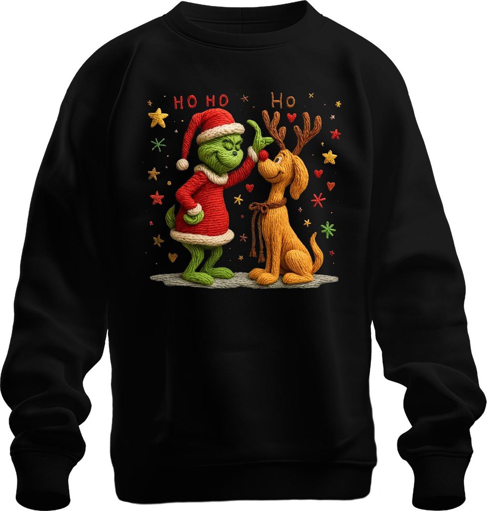 Grinch gestrickt Wolle Rentier Weihnachten lustig Retro Geschenk Uni Sweatshirt Pullover, Schwarz, M