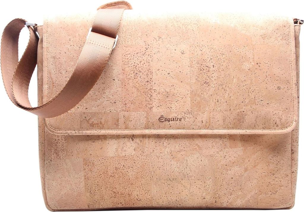 Esquire Umhängetasche Businesstasche mit Laptopfach Kork Messenger Bag Natural hellbraun