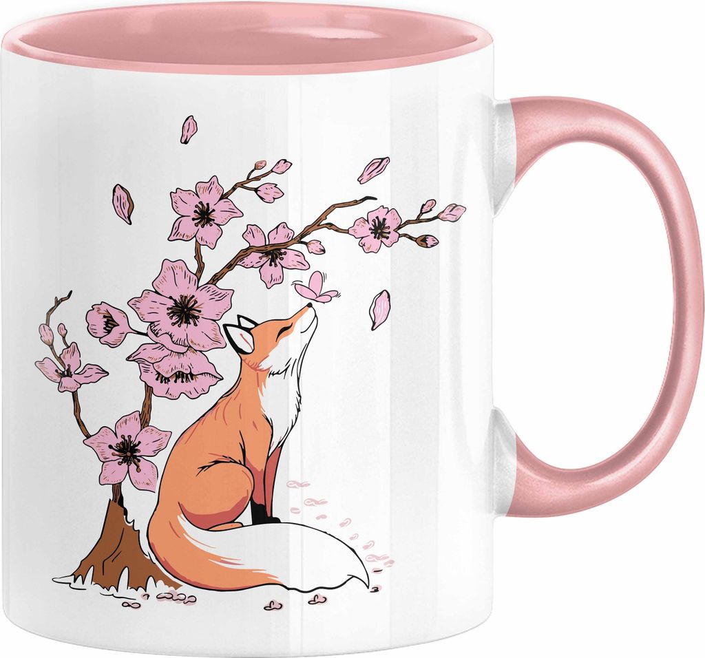 Fuchs Tasse Geschenk Fox Japanese Kirschblüte Blume Vintage Produktbild 