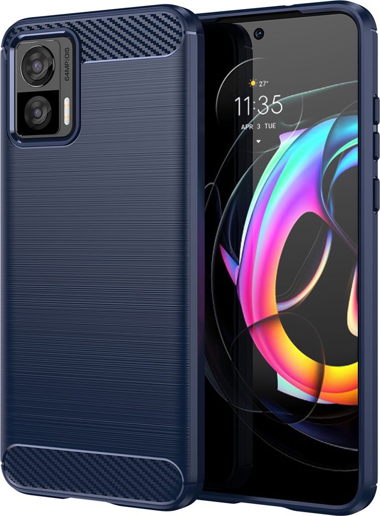 Motorola Edge 30 Neo Hülle, Carbon-Faser TPU Silikon Stoßfest Schutzhülle für Motorola Edge 30 Neo Blau