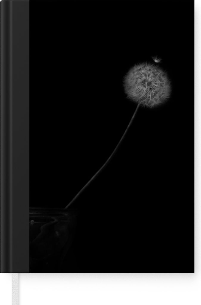 MuchoWow Notizbuch Tagebuch Haushaltsbuch Notebook A5 Blumen - Löwenzahn - Samen - Schwarz - Weiß - Notizblock - Notizheft - Notebook - Schreib...