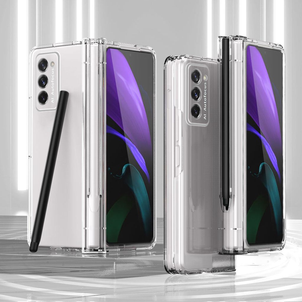Galaxy Z Fold2 Hülle mit Pen, Scharnierschutz Hartes PC Anti-Kratzer Schutzhülle mit Displayschutzfolie für Samsung Galaxy Z Fold 2 5G Transparent