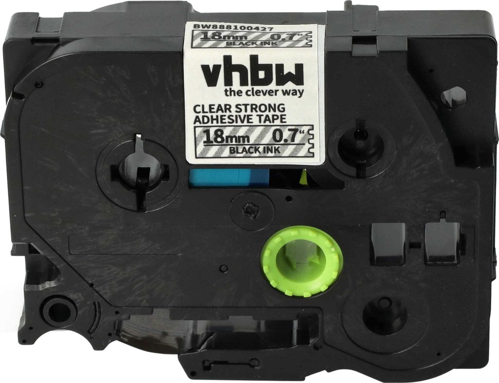 vhbw Schriftband-Kassette kompatibel mit Brother PT E550W, E550WVP, E800W Etiketten-Drucker 8m x 18mm Schwarz auf Transparent, Extra Stark, Laminiert