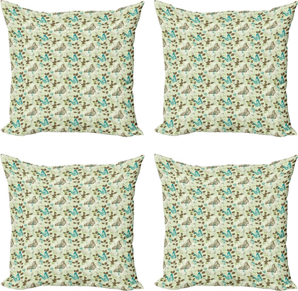 ABAKUHAUS Abstrakt Kissenbezug Set (4 Stück), Monarchfalter und Palm, Moderner Doppelseitiger Digitaldruck, 45 cm x 45 cm, Teal Grün Braun