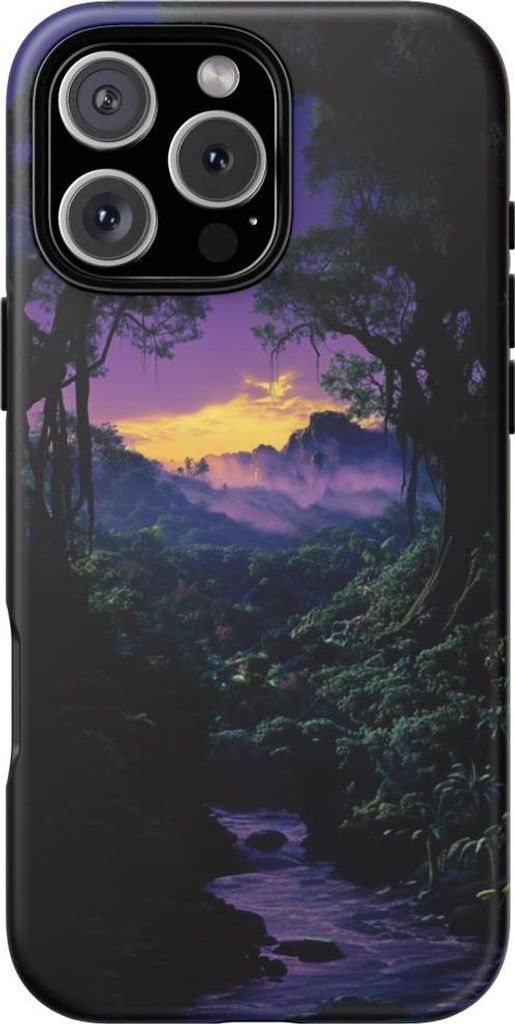 Surreale Dschungel-Landschaft bei Sonnenuntergang – Hülle Kompatibel mit iPhone 16 Pro Max