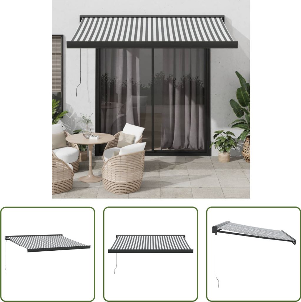 The Living Store Markise Einziehbar Anthrazit und Weiß 3x2,5 m Stoff & Aluminium
