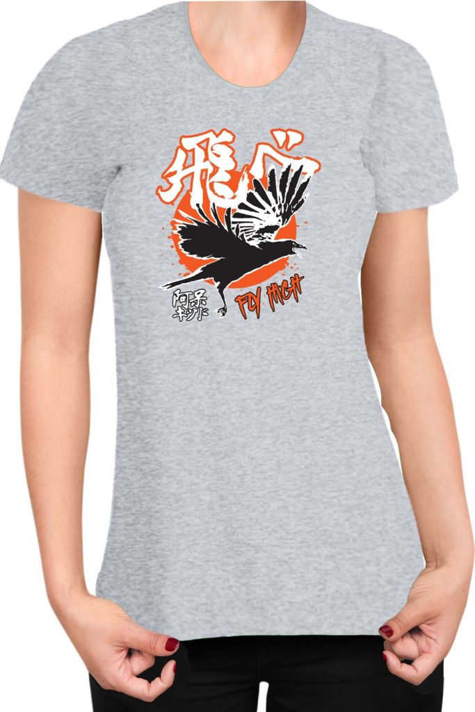 Damen T-Shirt Japan Anime Manga Haikyu Karasuno High Logo, Lady L / Grau