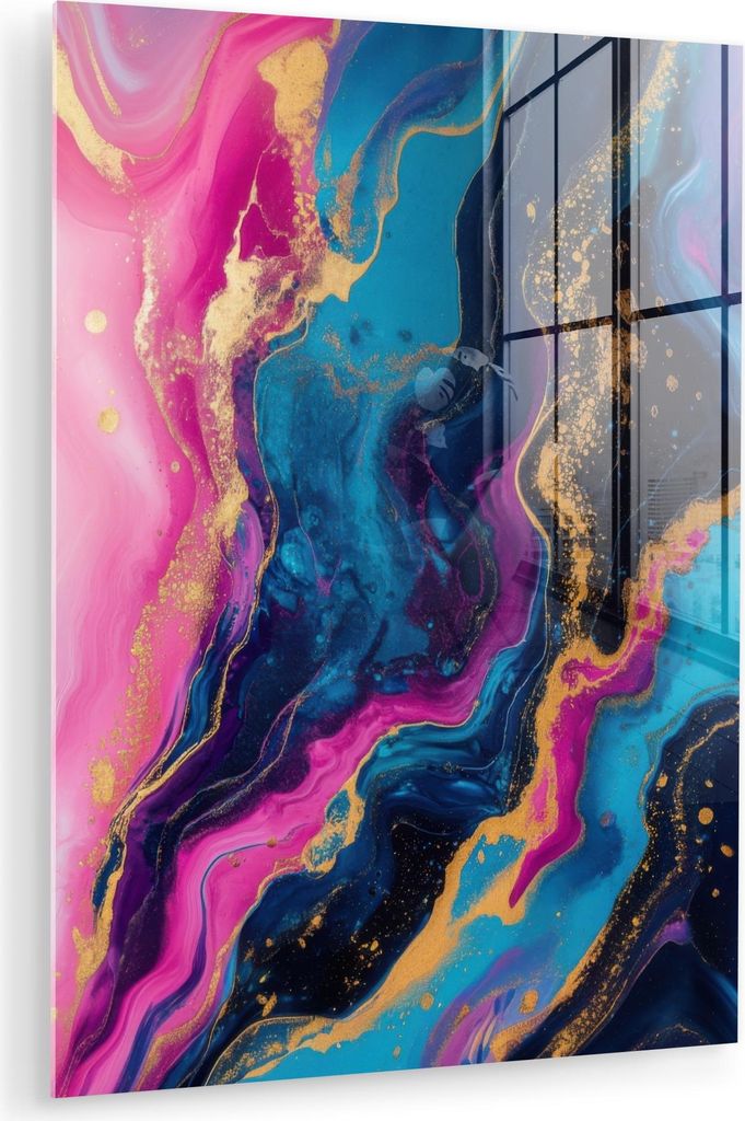 MuchoWow Glasbilder - Bilder auf Wandbild - Foto auf Glas Marmor - Modern - Gold 30x40 cm Wanddekoration aus Glas - Acrylglasbild - Acrylbilder - W...