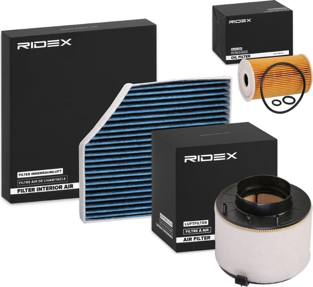 RIDEX Filterset Inspektionspaket Filtersatz für AUDI A4 Avant (8K5, B8) Q5 (8RB) A5 Sportback (8TA) A4 Limousine (8K2, B8) A5 Coupe (8T3) A4 Allroad