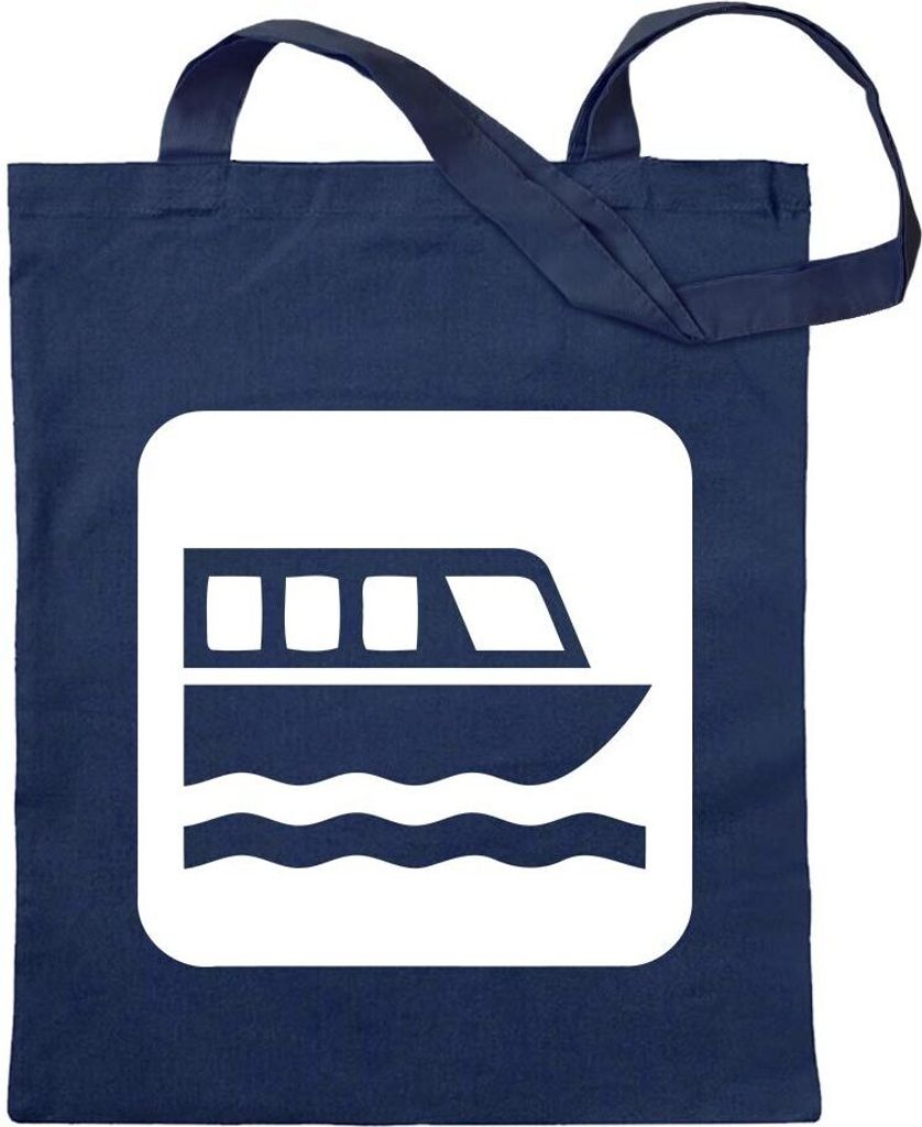 Kiwistar - Baumwolltasche - dunkelblau - Fährhafen Fähre Piktogramme - Tragetasche Stoffbeutel Umhängetasche langer Henkel