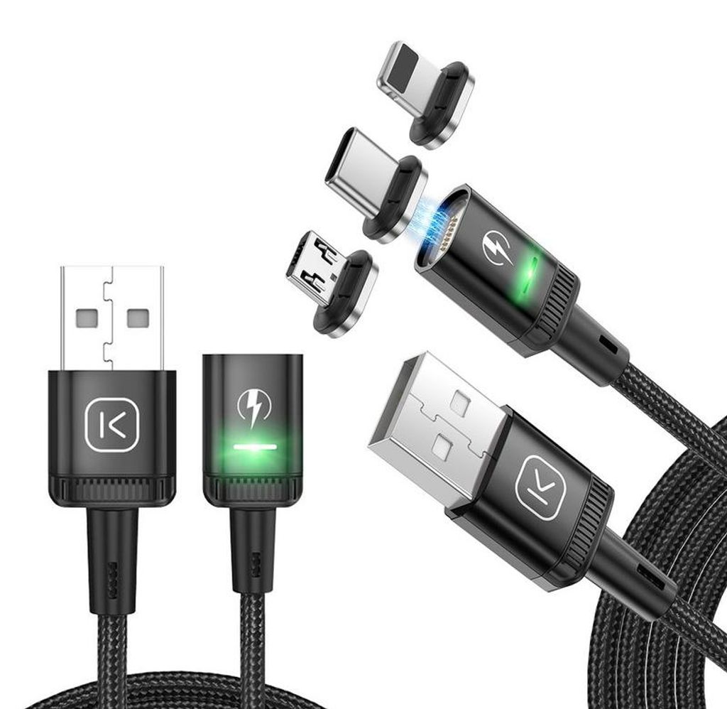 2M Magnetisches 3-in-1 Ladegerät, Lightning, USB-C & Micro-USB, Nylon-ummanteltes Kabel, 3A Schnellladung, magnetisches Handy-Ladegerät