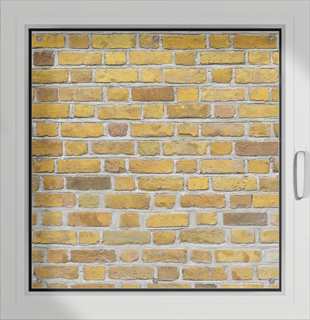 Wallario Lichtschutzbild, Dekorativer Sichtschutz Sonnenschutz 96 x 100 cm mit Motiv: Ziegelsteinwand in gelb - Backsteine - Verdunklung ohne Bohren