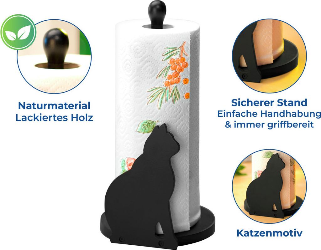 Küchenrollenhalter Katze schwarz, Höhe 30 cm Produktbild 3