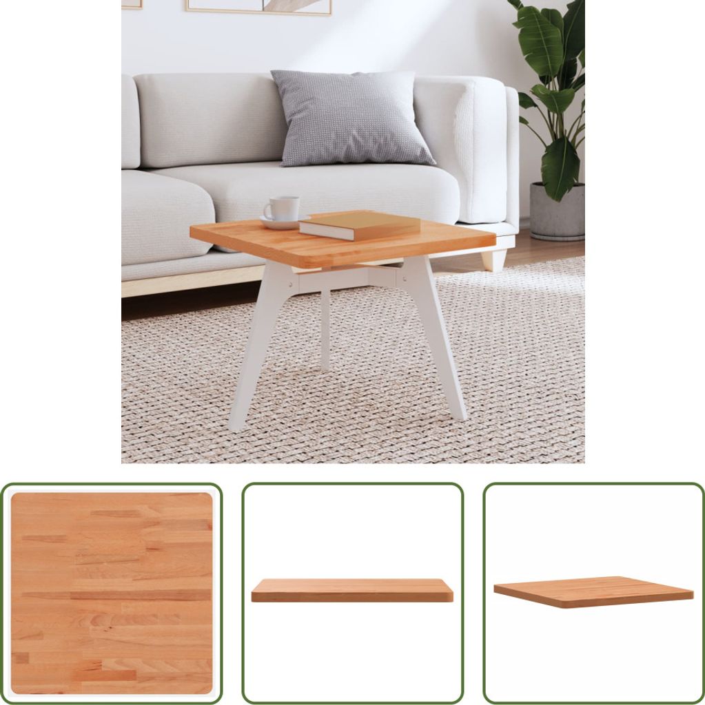 The Living Store Tischplatte 50x50x2,5 cm Quadratisch Massivholz Buche