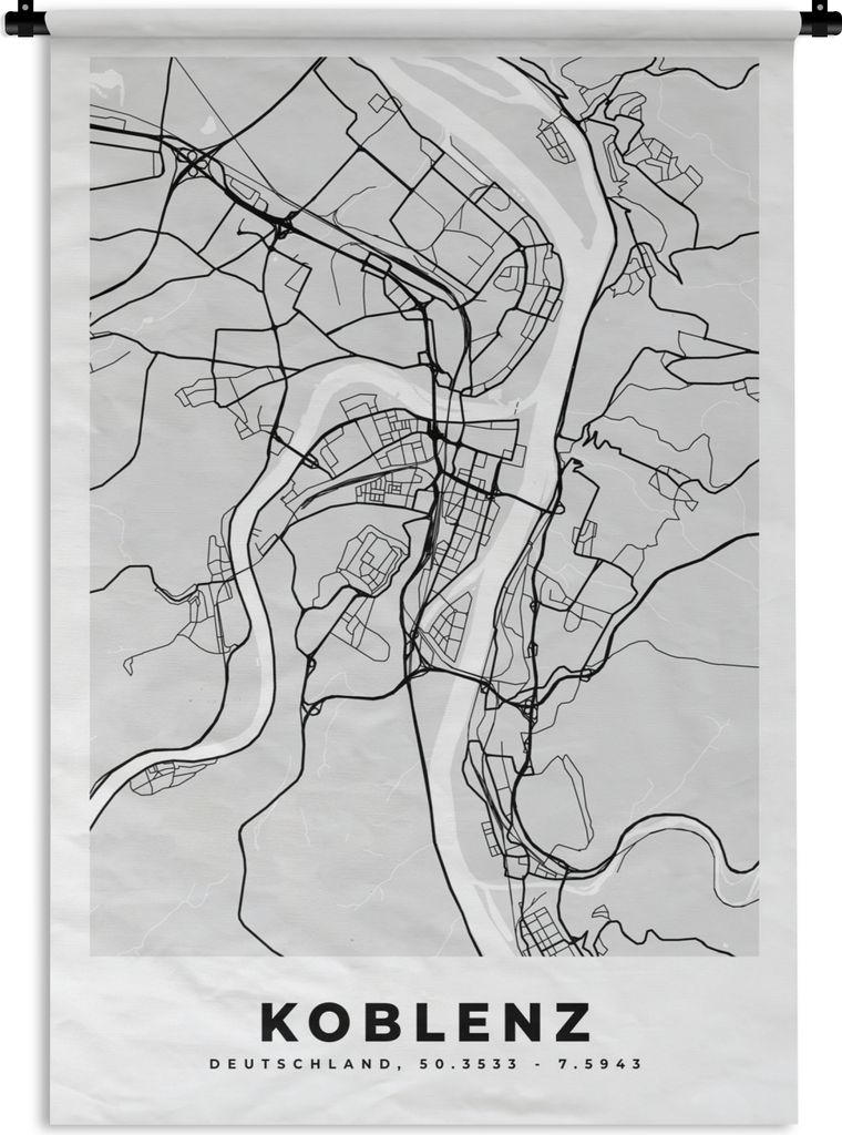 MuchoWow Wandteppich Wandbehang Koblenz - Karte - Stadtplan - Deutschland - Karte 60x90 cm Tapisserie Dekoration Wandtuch - Foto-Teppich - Abwasc...