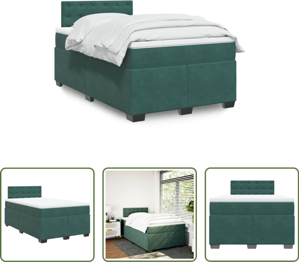 The Living Store Boxspringbett mit Matratze Dunkelgrün 120x190 cm Samt