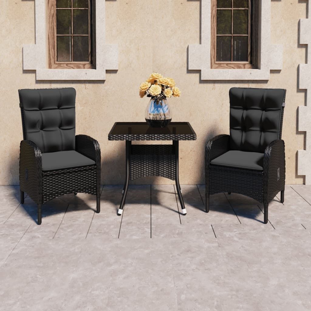 The Living Store 3-tlg. Garten-Essgruppe Poly Rattan und Produktbild 