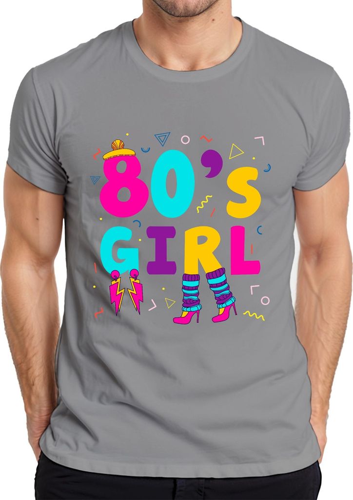 80's GIRL 80er Jahre Retro Neon 80s Memphis Beinwärmer Ohrringe Herren T-Shirt, Grau, XXL