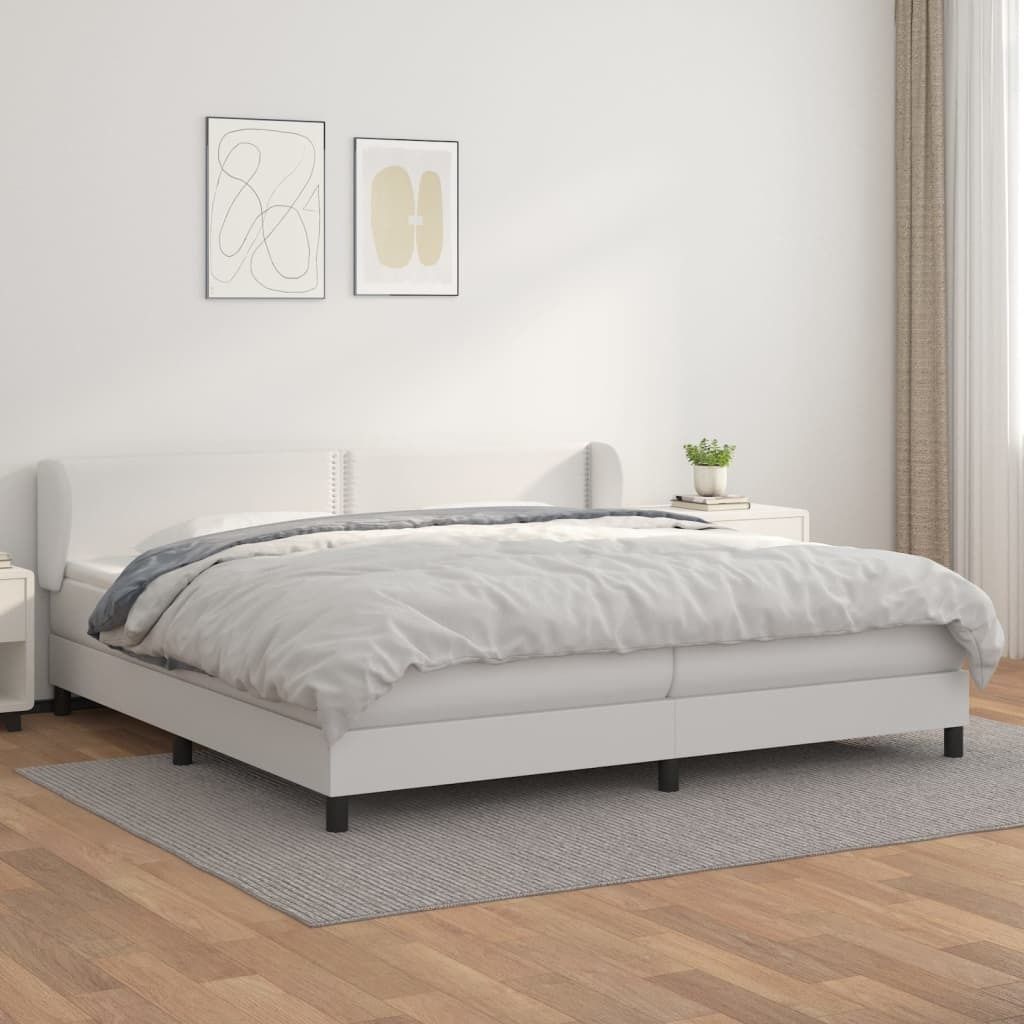 The Living Store Boxspringbett mit Matratze Weiß 200x200 cm Kunstleder