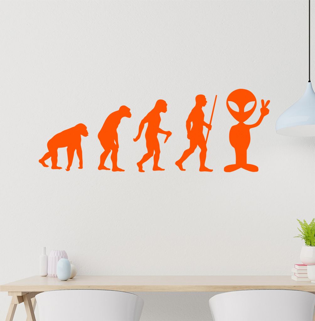 Alien Peace UFO Evolution Wandtattoo Wandaufkleber Wall Sticker - Dekoration, Küche, Wohnzimmer, Schlafzimmer, Badezimmer