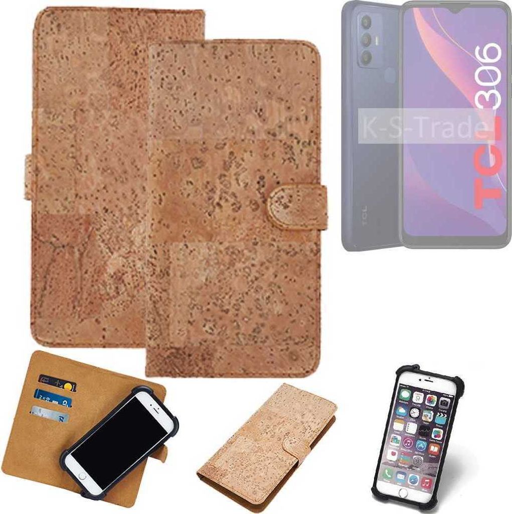 K-S-Trade Hülle kompatibel mit TCL 306 Kork Handyhülle Cover Schutzhülle TPU Case Bumper in Hellbraun, (1x)
