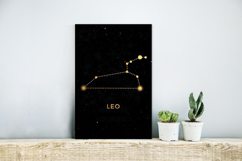 MuchoWow Wanddekoration Metall Metallbild Wandkunst 20x30 cm Konstellation - Löwe - Gold - Schwarz MuchoWow Aluminium Gemälde - Alu Dibond Bild