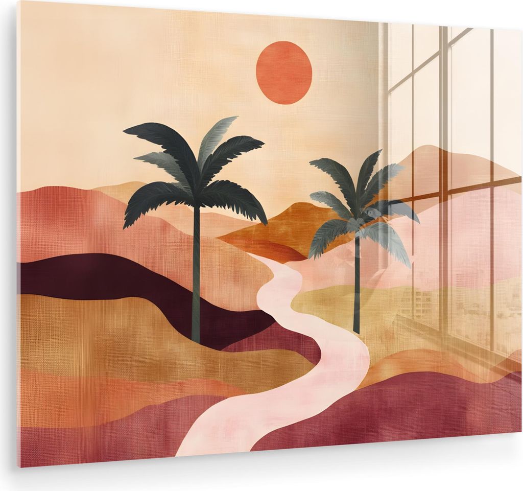 MuchoWow Glasbilder - Bilder auf Wandbild - Foto auf Glas Hügel - Palmen - Abstrakt 40x30 cm Wanddekoration aus Glas - Acrylglasbild - Acrylbilder...