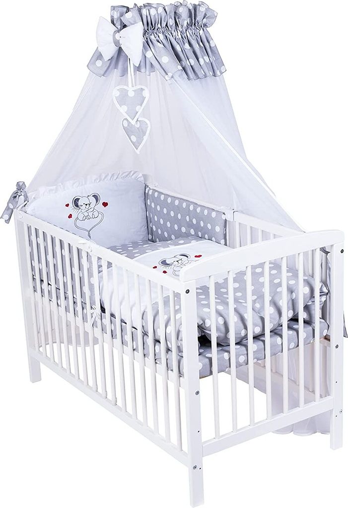 KMbaby Babybett Jose weiss 120x60 mit 10tlg Bettwäsche Set Produktbild 
