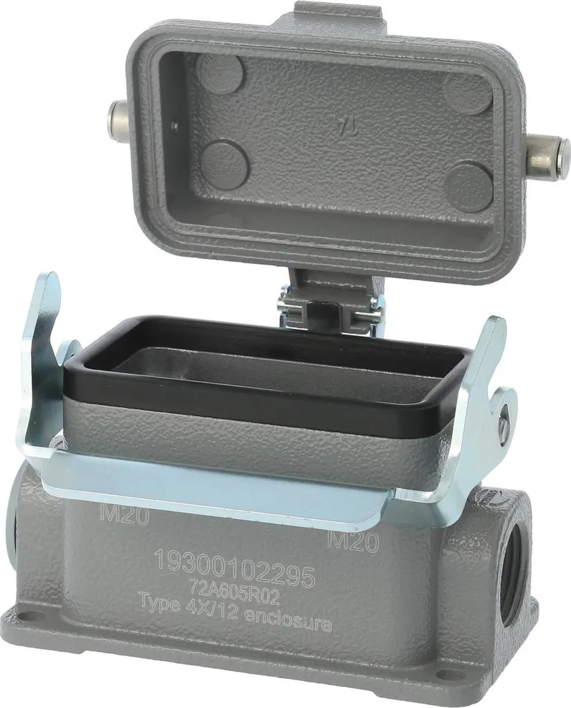HARTING Han 10B Base bassa, 1xM20 uscita cavo laterale, con 1 staffa longitudinale con cappuccio protettivo in metallo - 1 pezzo