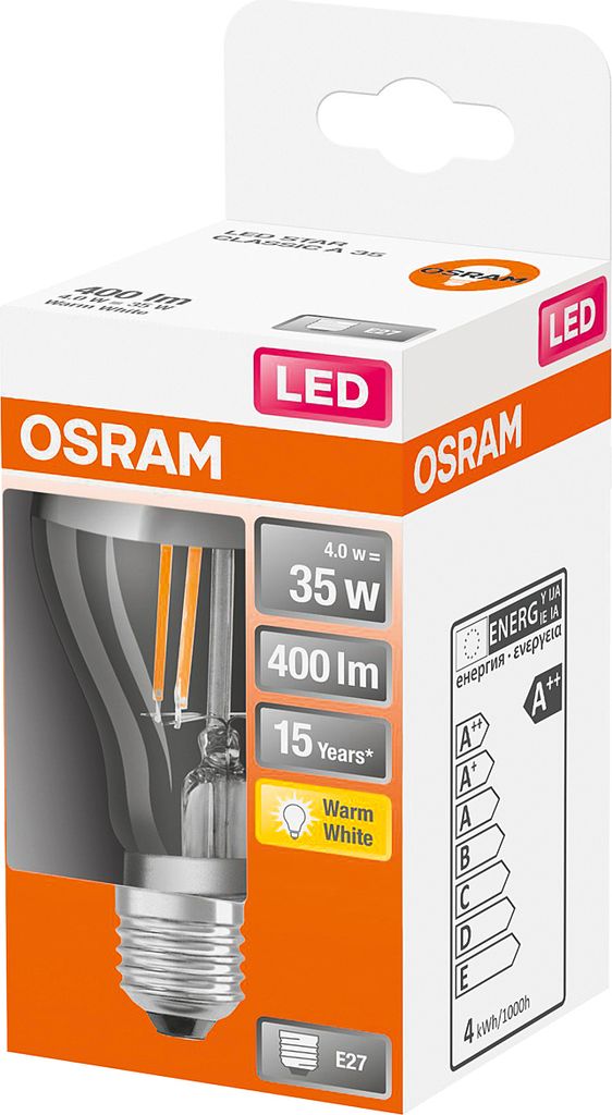 The image shows the packaging of an Osram LED light bulb.