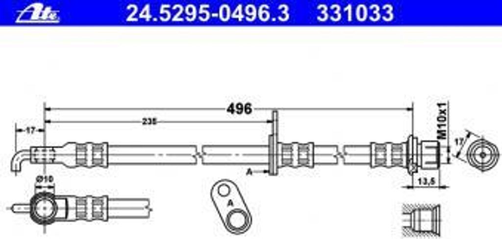 ATE Bremsschlauch Vorderachse links 24.5295-0496.3
