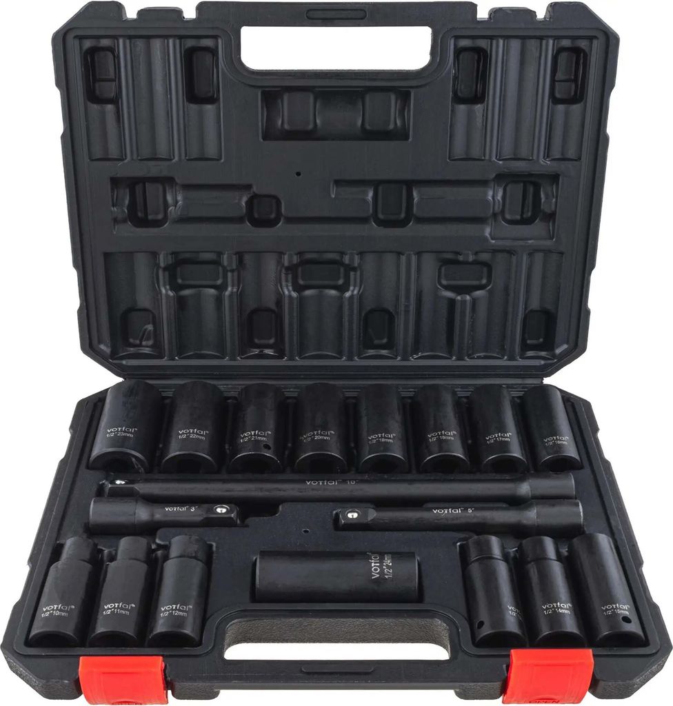 Kraftnuss Schlagschrauber Nüsse 1/2" Satz 10 - 24 mm 18 tlg. mit Verlängerung 75 / 125 / 250 mm Steckschlüssel