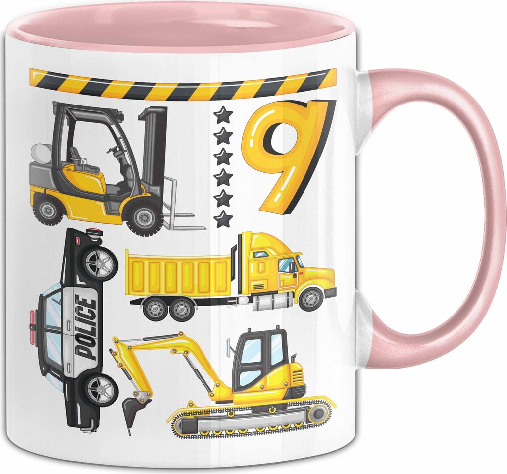 9. Geburtstag Geschenk Tasse Becher Jungen Jungs Baustelle Produktbild 