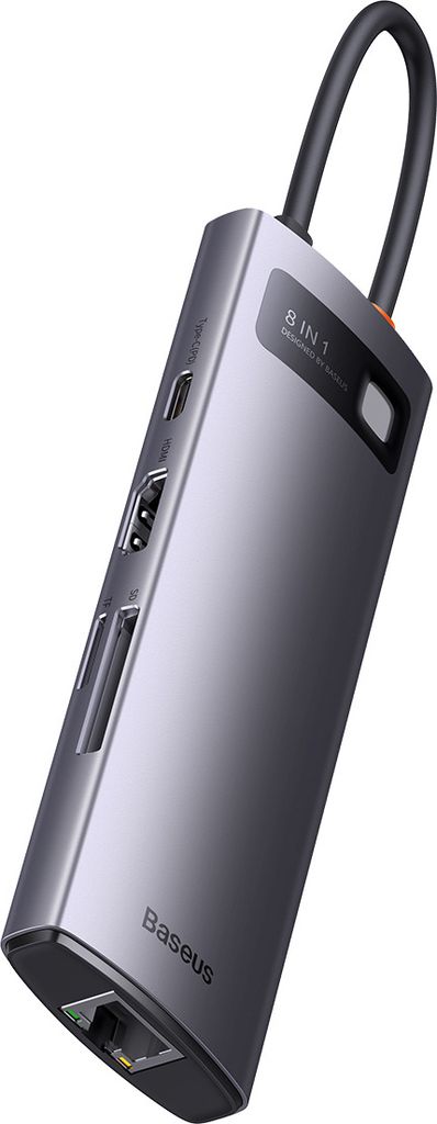 Baseus StarJoy USB-C Hub 8-in-1 mit Power Delivery, HDMI, Ethernet, SD/TF-Slot, 3 USB-A-Ports - Grau