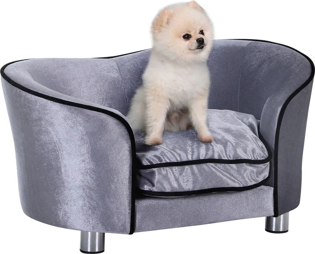 Divano di Design PawHut per Animali Domestici | Legno e Peluche Grigio