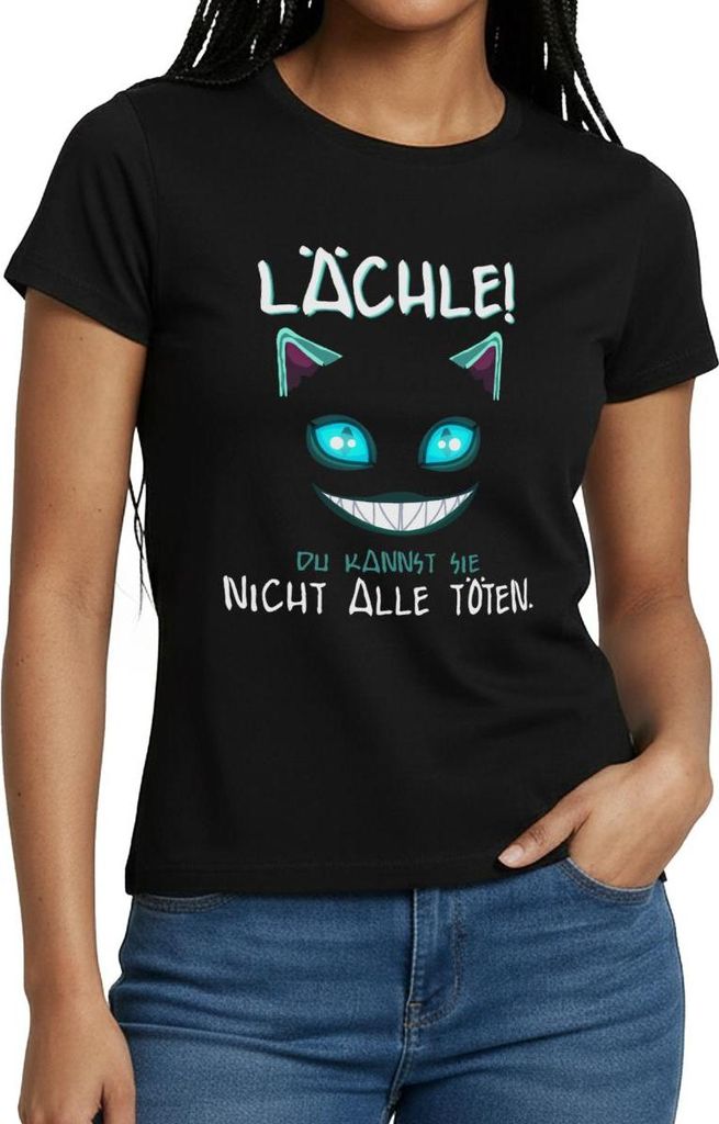 Spreadshirt Lächle Du Kannst Sie Nicht Alle Töten Spruch Katze Frauen T-Shirt, XL, Schwarz