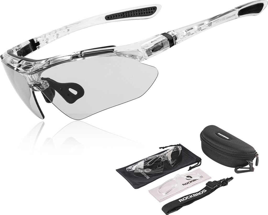ROCKBROS Fahrradbrille Selbsttönend Brille Sonnenbrille für Herren Damen Transparente Rahmen
