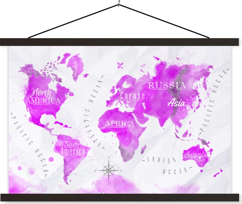 MuchoWow® Textilposter Weltkarte - Rosa - Ölfarbe 90x60 cm Produktbild 