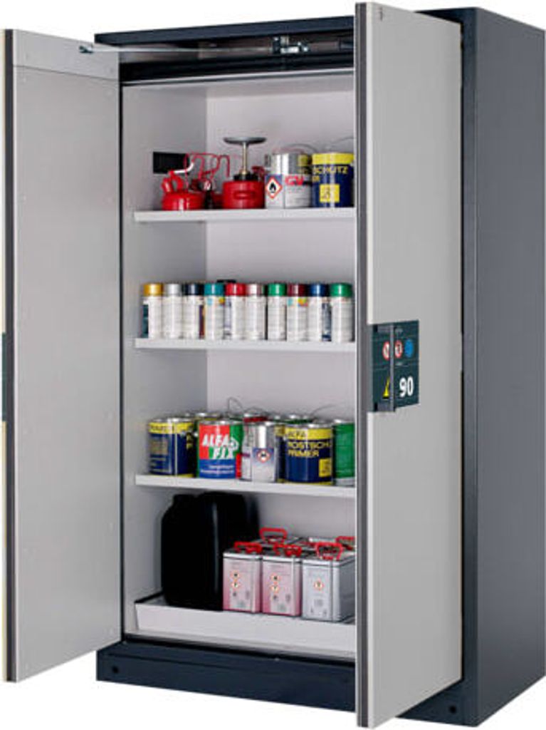 Gefahrstoffschrank - 1.953x1.193x615 mm - 3 Fachböden - Lochblech - Front lichtgrau