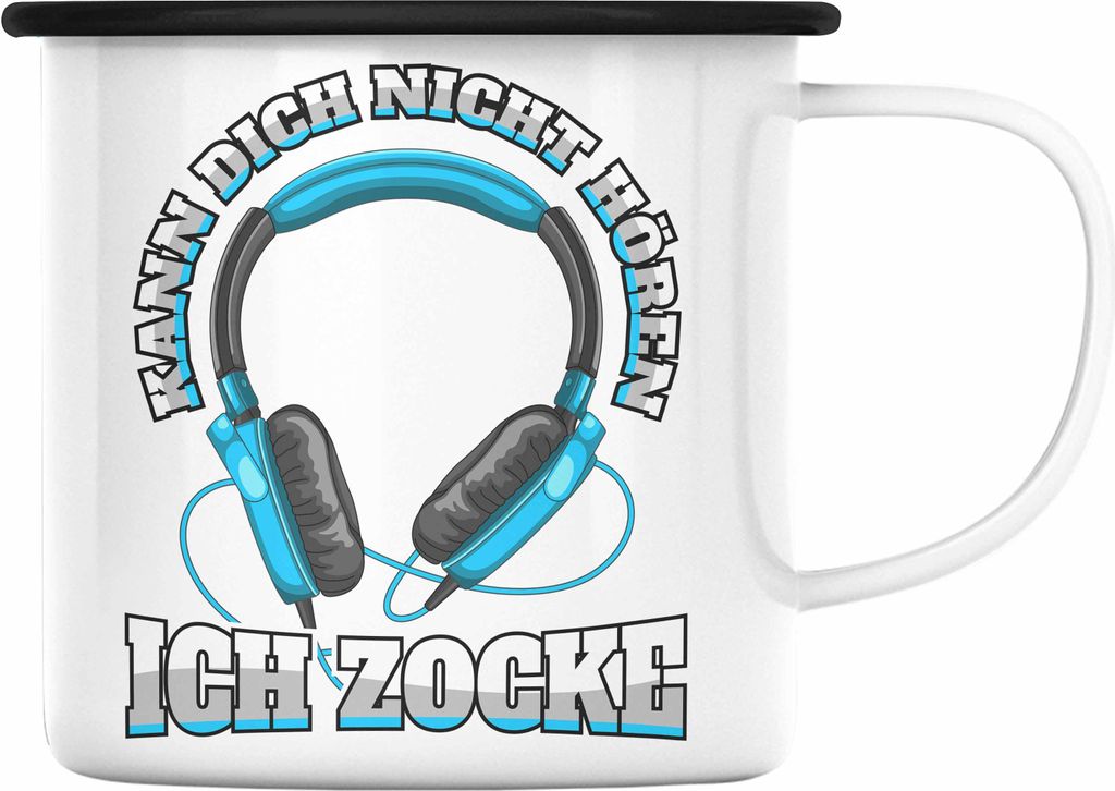Trendation - Gamer Emaille Tasse Geschenk Jungen Zocker Mitbringsel Männer Emaille Tassen Zocken Gaming Geschenkideen PC Kinder Zubehör Spruch Lu...
