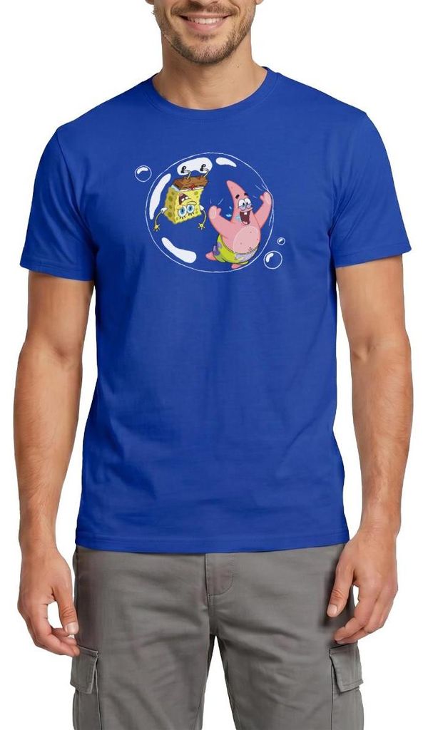Spreadshirt Spongebob Schwammkopf Mit Patrick In Einer Blase Männer T-Shirt, L, Dunkelblau