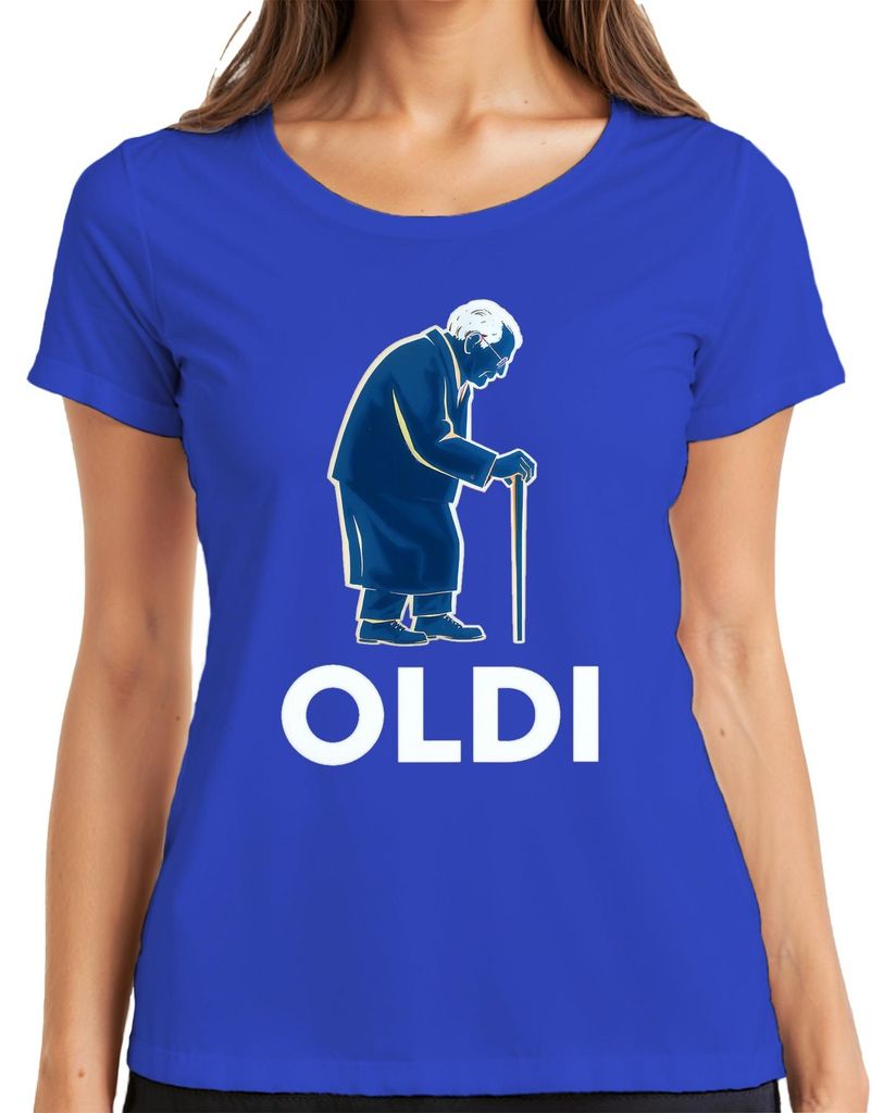 OLDI Rentner Opa Gehstock lustig Geschenk Geburtstag Retro Damen T-Shirt, Blau, XL