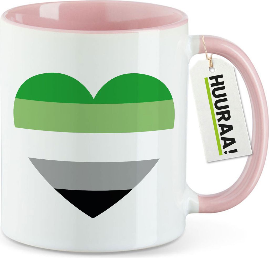 Huuraa Kaffeetasse Aromantische Pride Flagge LGBTQ Herz 330ml Rosa Keramik Kaffeebecher Geschenkidee